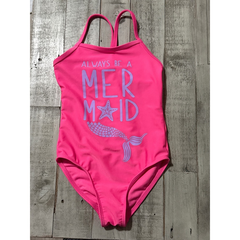 Wonder Nation Girls Pink Mermaid One Piece Swimsuit Size XS 4-5 Racerback Swim